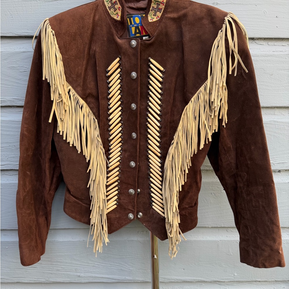 Tony Lama Brown Suede Jacket with Fringe and boning